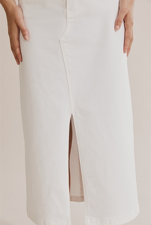 White Australian Cotton Denim Midi Skirt Australian Grown Country Road