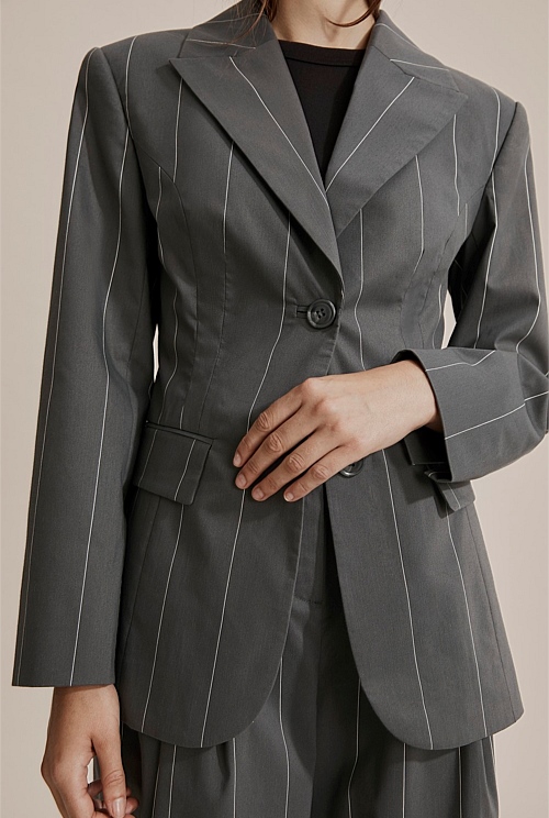 Charcoal Strp Pinstripe Blazer - Jackets & Coats | Country Road