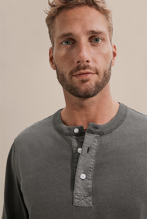 Washed Black Vintage Wash Henley TShirts Country Road