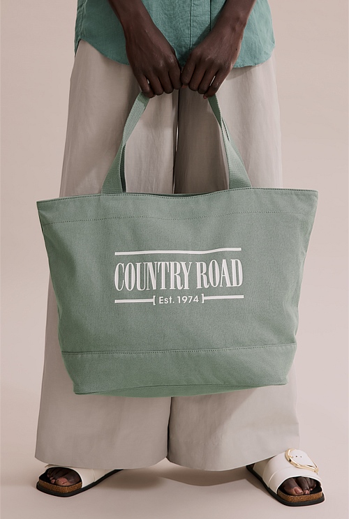 Soft Sage Australian Cotton Printed Heritage Shopper Bags Country Road