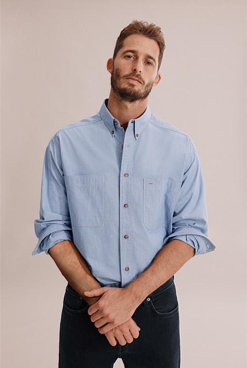 Chambray Blue 80s Reissue Unisex Australian Made Chambray Shirt
