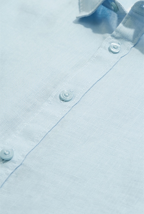 Pale Blue Organically Grown Linen Short Sleeve Shirt - Shirts | Country ...