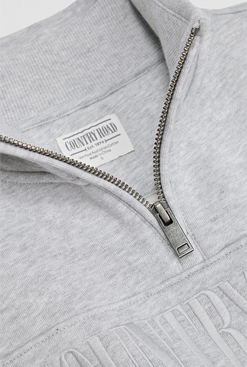 Light Grey Marle Verified Australian Cotton Heritage Half Zip Sweat