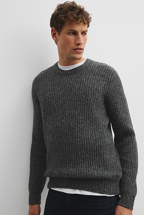 Charcoal Merino Nep Crew Knit - Knitwear | Country Road