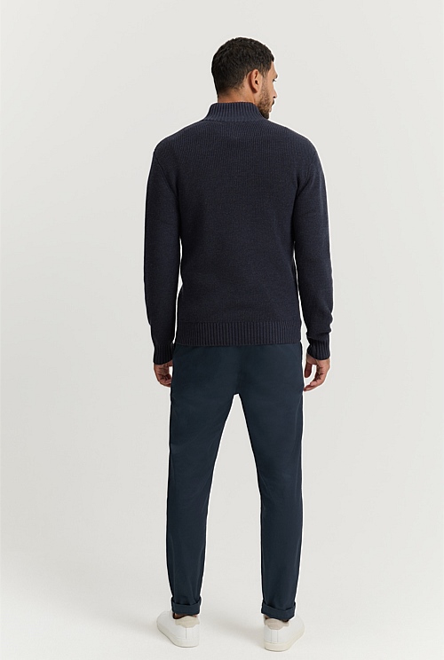 Midnight Blue Australian Lambswool Half Zip Knit - Natural Fibres ...