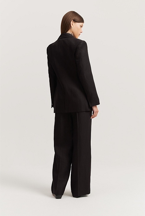 Black Organically Grown Linen Yarn Dyed Blazer Jackets & Coats Country Road