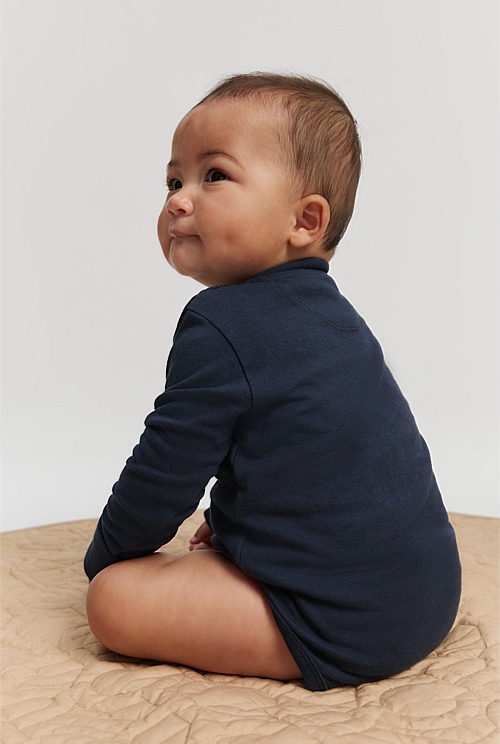 Navy Organically Grown Cotton Heritage Long Sleeve Bodysuit Jumpsuits & Bodysuits Country Road