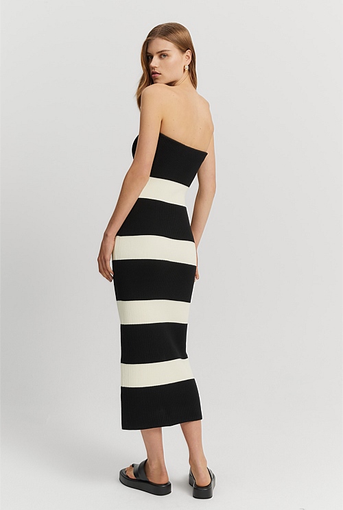 Black Stripe Stripe Bandeau Rib Dress - Dresses | Country Road