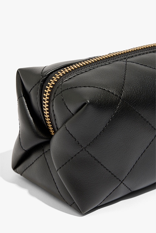 Black Quilted Mini Zip Top Cosmetic Case Bags Country Road