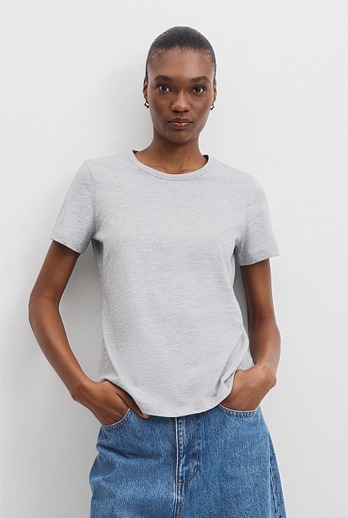 Light Grey Marle Australian Cotton Slub Short Sleeve TShirt Natural