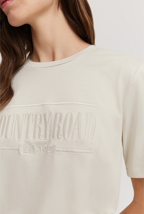 Cloud Verified Australian Cotton Heritage Embroidered TShirt Natural