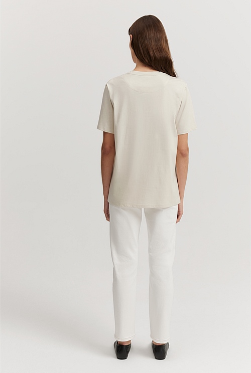 Cloud Verified Australian Cotton Heritage Embroidered TShirt Natural