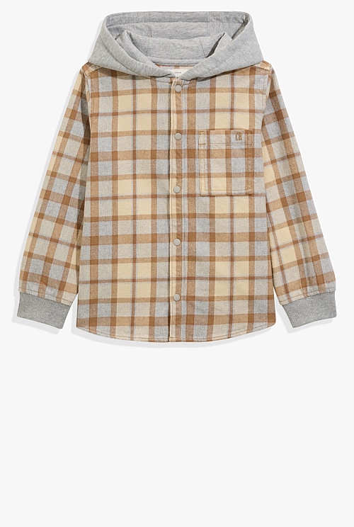 Light Grey Marle Check Hooded Shirt - Shirts | Country Road
