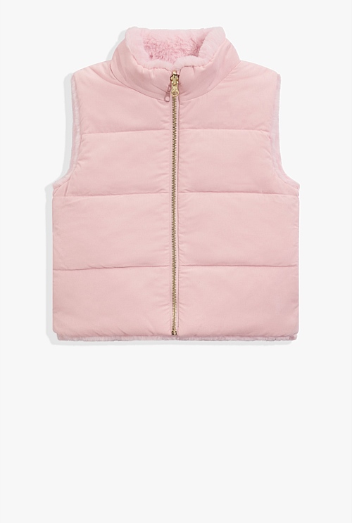 Mineral Pink Reversible Faux Fur Vest - Jackets & Coats | Country Road