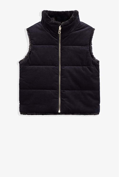 Charcoal Reversible Faux Fur Vest - Jackets & Coats | Country Road