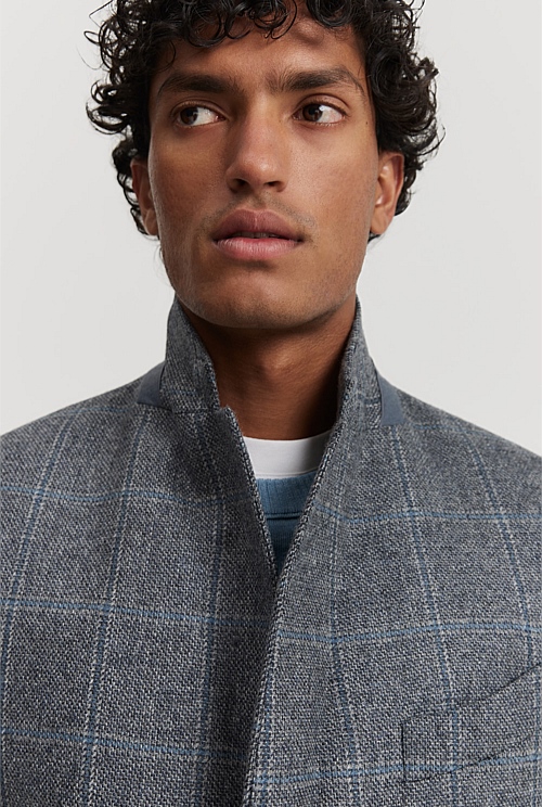 Steel Blue Regular Fit Lambswool Check Blazer - Jackets & Coats ...