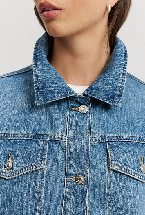 Vintage Wash Denim Longline Shacket - Natural Fibres | Country Road