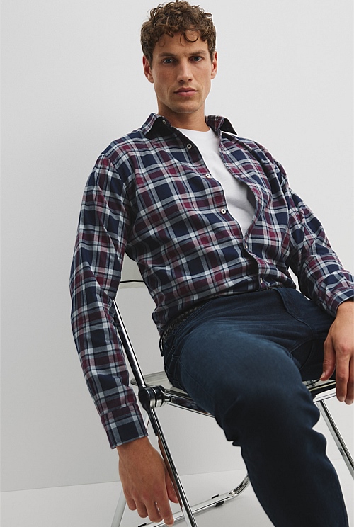 Plum Regular Fit Australian Good Earth Cotton Flannel Check Shirt ...