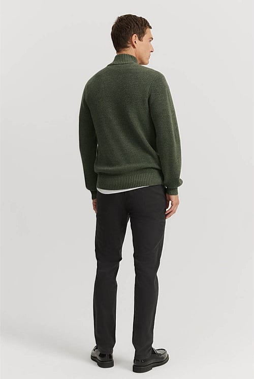 Army Green Australian Lambswool Half Zip Knit - Knitwear | Country Road