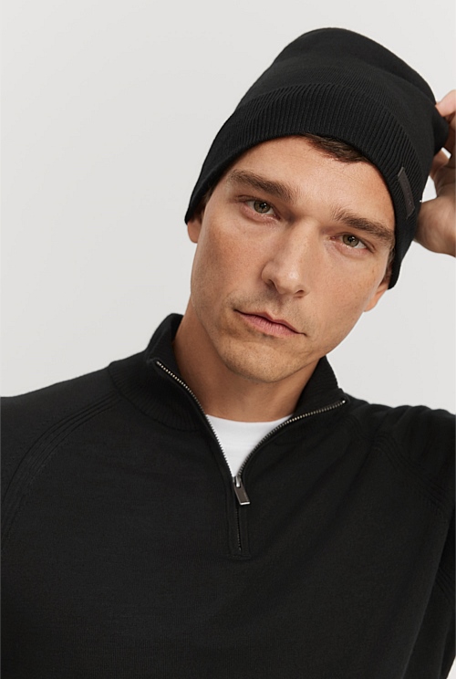 Black Merino Slouch Beanie Hats & Scarves Country Road