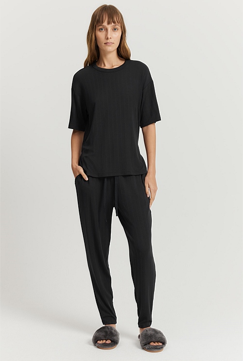 Black Short Sleeve Pyjama Top Sleepwear Country Road