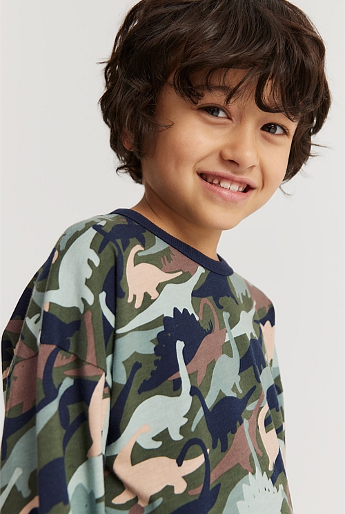 Navy Organically Grown Cotton Dino Print T-Shirt - Organically Grown or ...