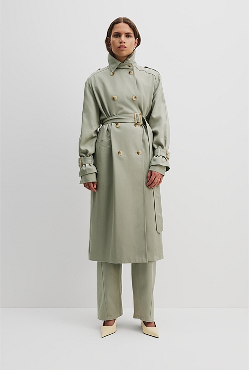 Dark Pistachio Longline Trench - Jackets & Coats | Country Road