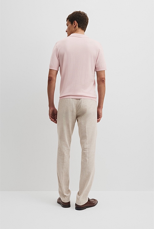 Soft Pink Cotton Silk Button Knit Polo - Natural Fibres | Country Road