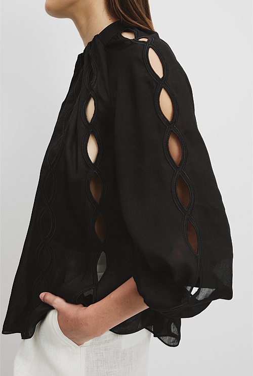 Black Embroidered Detail Blouse Shirts Country Road