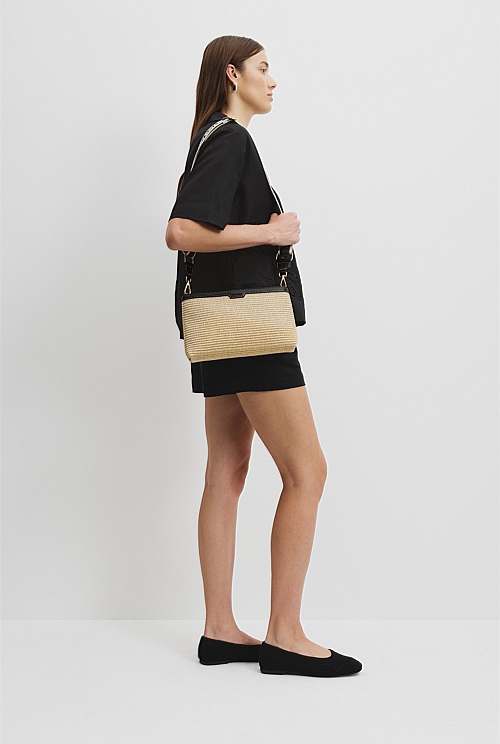Black Branded Raffia Crossbody Bag Bags Country Road