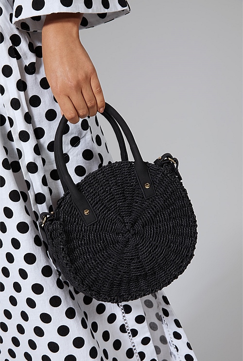 Black Round Mini Straw Crossbody Bags Country Road
