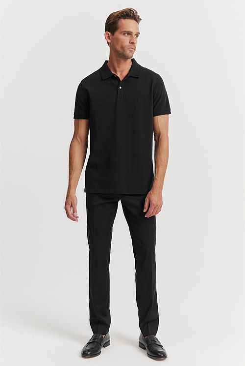 Black Verified Australian Cotton Pique Polo - T-Shirts | Country Road