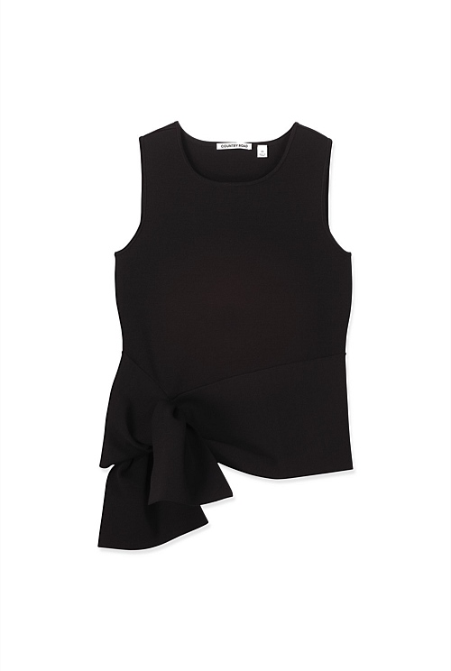 Black Compact Knit Peplum Top - Knitwear | Country Road