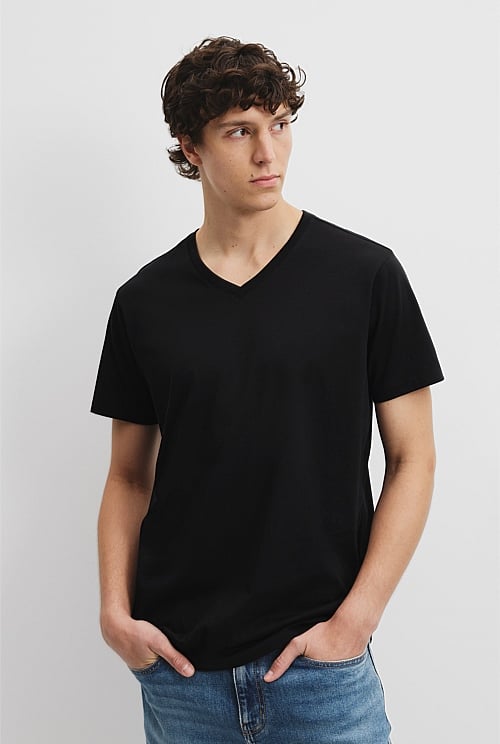 Black Pima Cotton V-neck T-shirt - T-shirts 