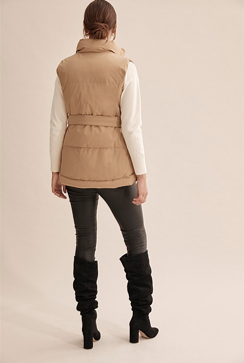 Springfield Damen Long Puffer Gilet – Aus Recyceltem Polyester, Warme Weste Für Herbst & Winter