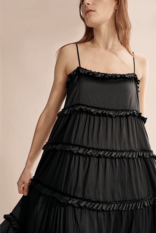 SILK-CUPRO TIERED DRESS